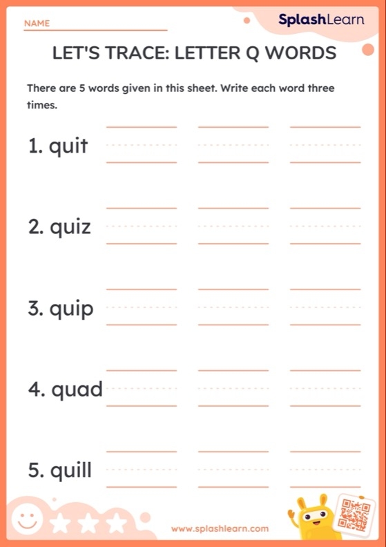 Pre-K worksheet featuring illustrations of items that begin with the letter Q