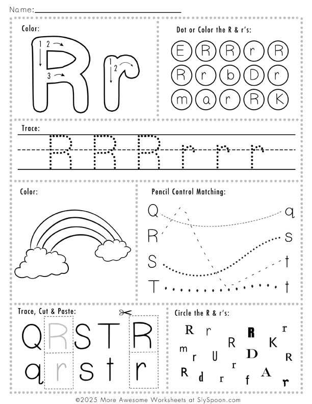 Printable worksheet for kids to practice identifying words starting with the letter R