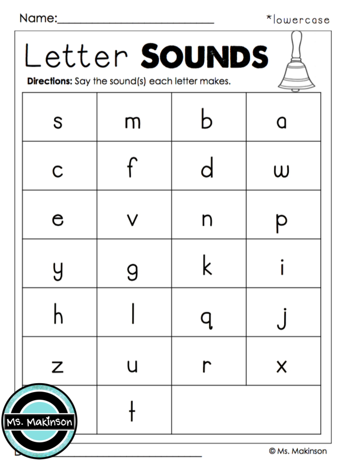 Worksheet for assessing letter recognition skills in preschoolers