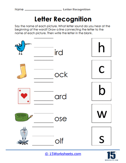 Worksheet for assessing preschool students' letter recognition skills