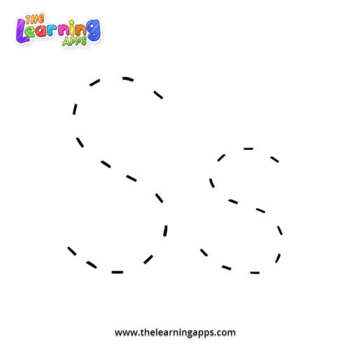 Pre-K worksheet showing dotted line paths and the letter S for tracing practice