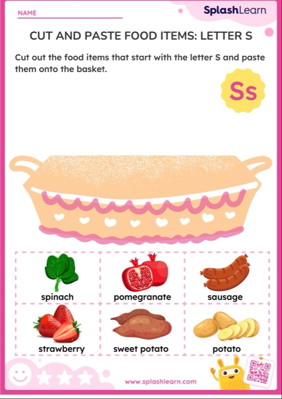 Pre-K worksheet page featuring various illustrations of objects that begin with the letter S
