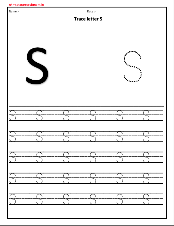 Child tracing dotted lines and the letter S on a pre-kindergarten handwriting practice worksheet to develop fine motor skills
