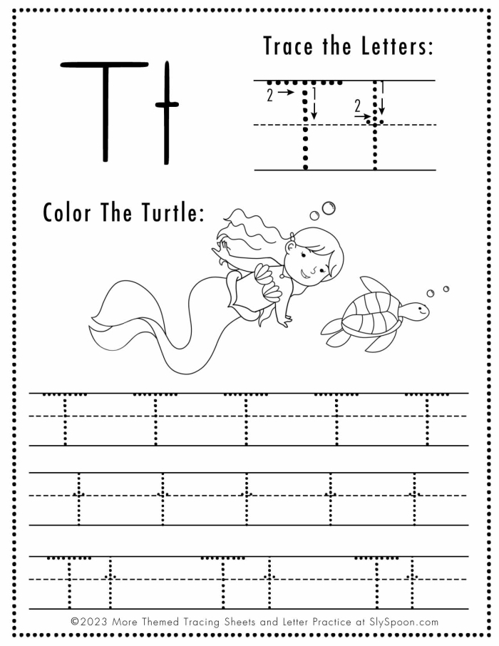 Practice Tracing the Letter T Worksheet for Early Writing Skills Worksheet for tracing the letter T designed for prekindergarten students to enhance fine motor skills
