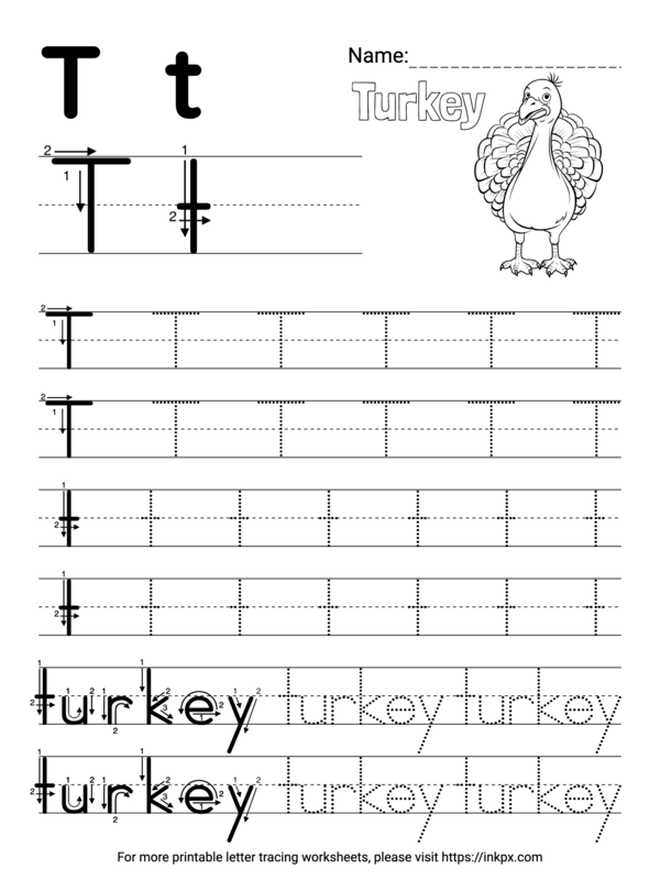Worksheet image for tracing the letter T designed for pre-K students Kids practicing tracing the letter T on a prekindergarten worksheet to enhance fine motor skills