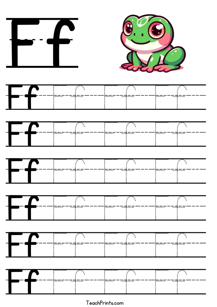 Tracing lowercase letters f and t worksheet 24 Pre-K worksheet with dotted lines for practicing lowercase letters f and t