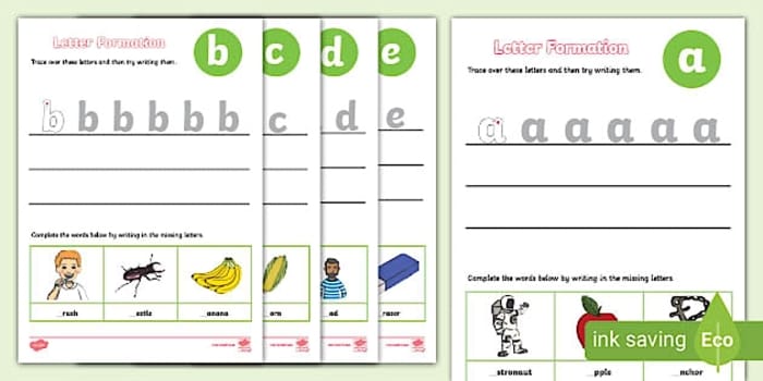 Pre-K student working on a letter formation assessment worksheet to practice tracing alphabet letters