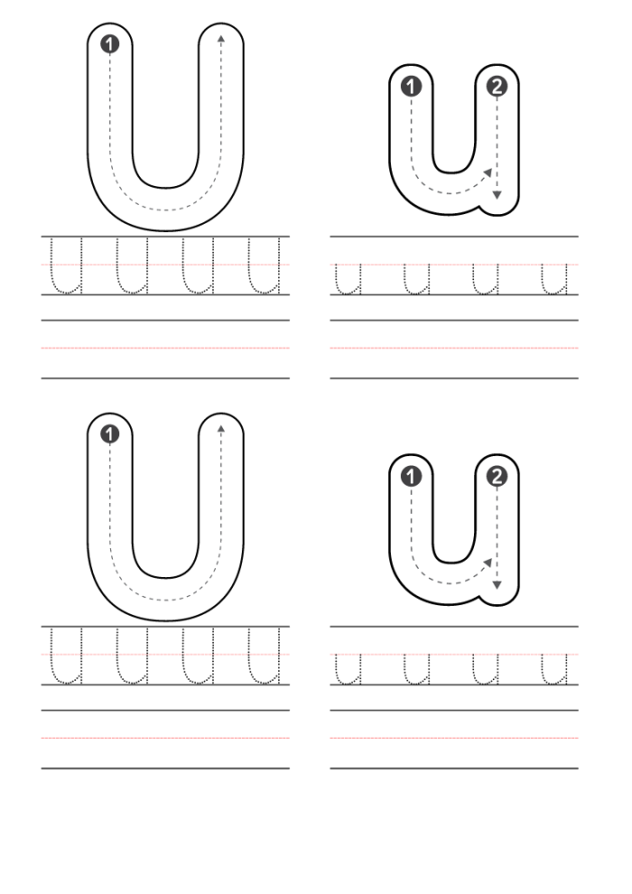 Phonics worksheet for Pre-K Worksheet for preschoolers focused on the letter U, featuring tracing and identification activities. Fun phonics practice for young learners to enhance their reading skills.
