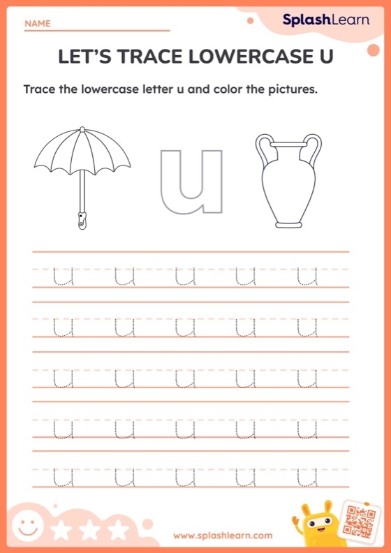 Writing worksheet for Pre-K A fun worksheet for Pre-K learners to locate all the lowercase u's while helping a unicorn. Lowercase letter u recognition worksheet for young learners featuring a friendly unicorn.