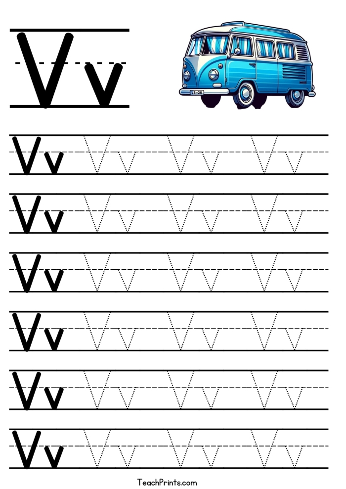 Worksheet for identifying words that begin with the letter V for young learners