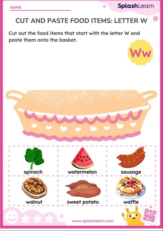 Preschool student working on a phonics worksheet identifying words that begin with the letter W