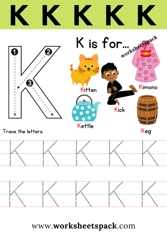 Worksheet for identifying words that begin with the letter K for young learners