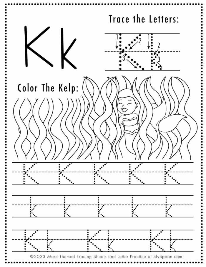 Worksheet activity featuring words that begin with the letter K for young learners