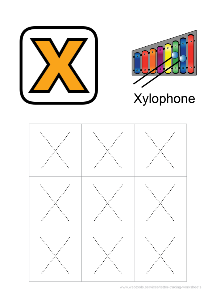 Kids practicing tracing the letter X on a prekindergarten worksheet