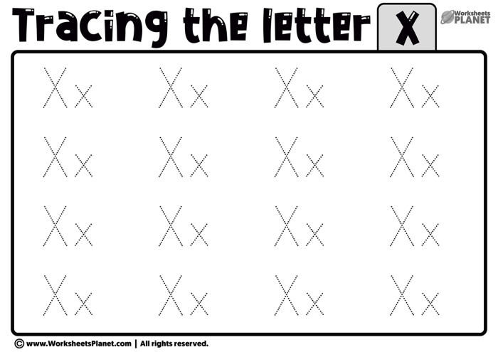 Worksheet for practicing tracing the letter X for pre-kindergarten students