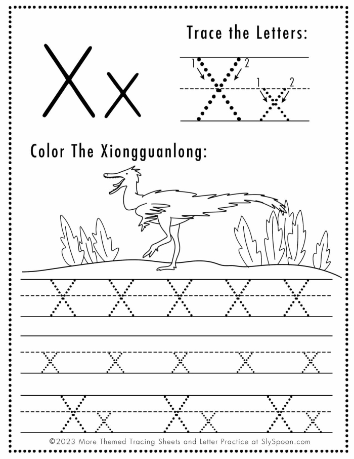 Typing worksheet for Pre-K Worksheet for preschoolers focusing on the letter X with fun activities. Get Ready for Reading: All About the Letter X worksheet for Pre-K learners.