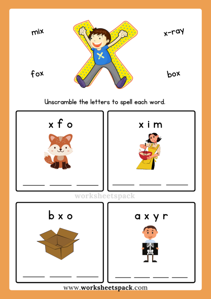 Typing worksheet for Pre-K Worksheet for preschoolers focusing on the letter X with fun activities. Get Ready for Reading: All About the Letter X for Pre-K learners.