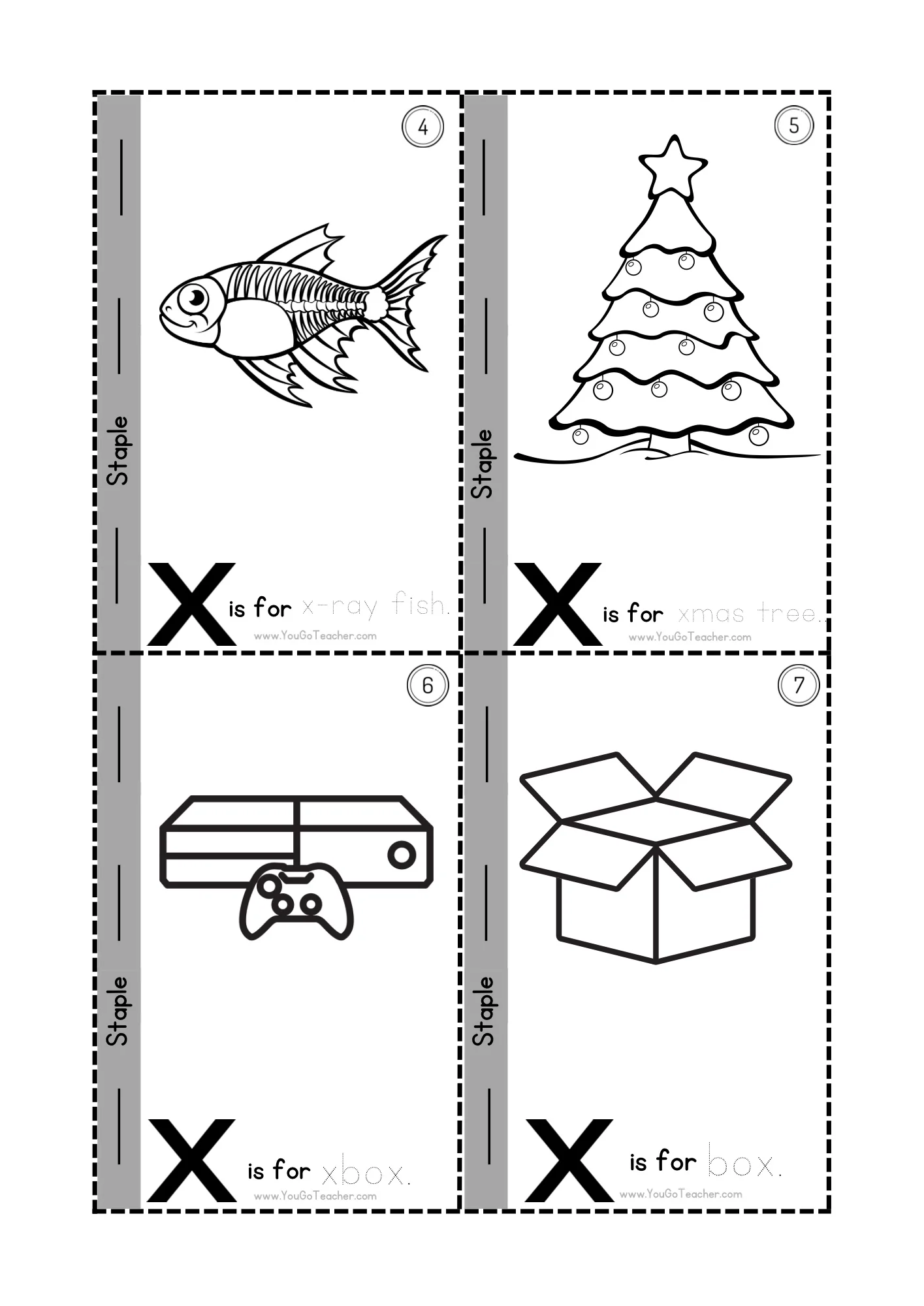 Worksheet featuring words that begin with the letter X for young learners