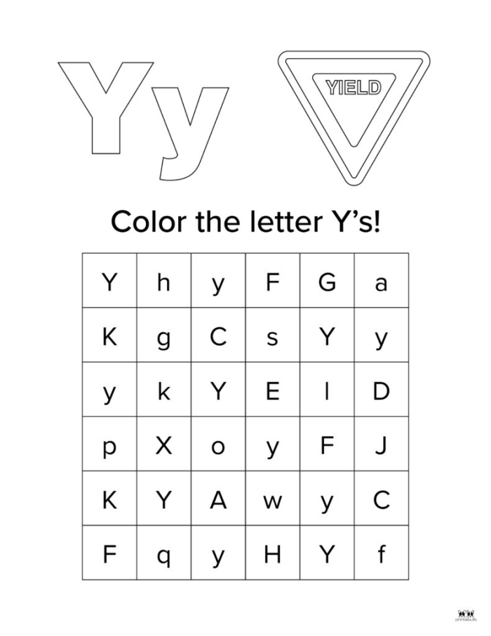 Worksheet for identifying words that begin with the letter Y for young learners