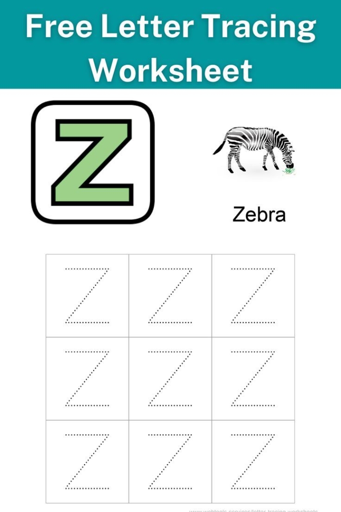 Worksheet for tracing the letter Z designed for pre-kindergarten students to enhance fine motor skills