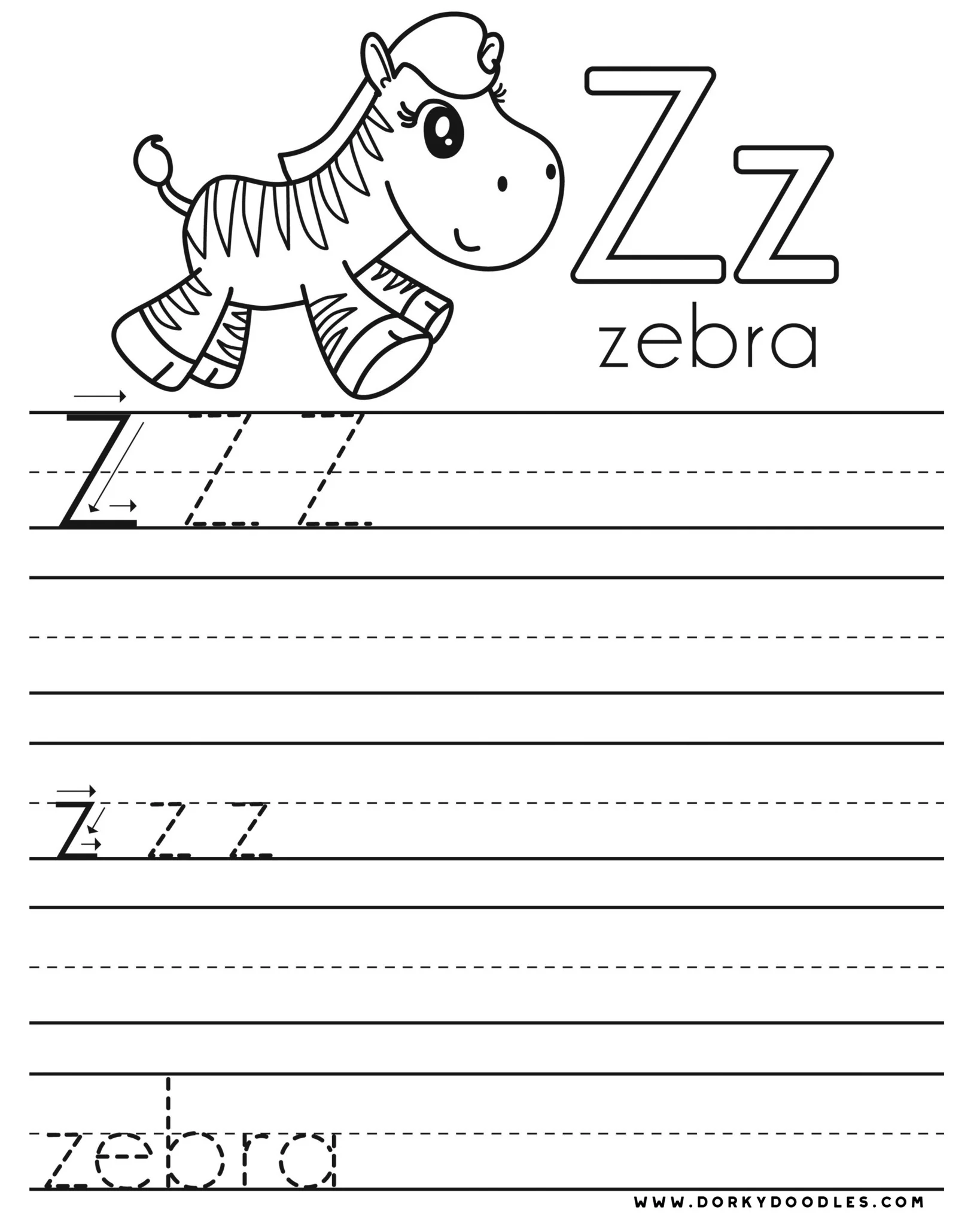 Worksheet for practicing tracing the letter Z to enhance fine motor skills in Pre-K kids