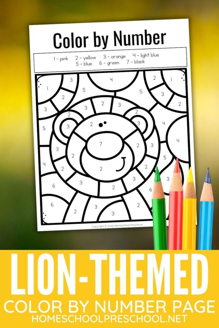 Color by Number Lion Worksheet Number 12 Pre-K student worksheet featuring an adorable lion for number practice