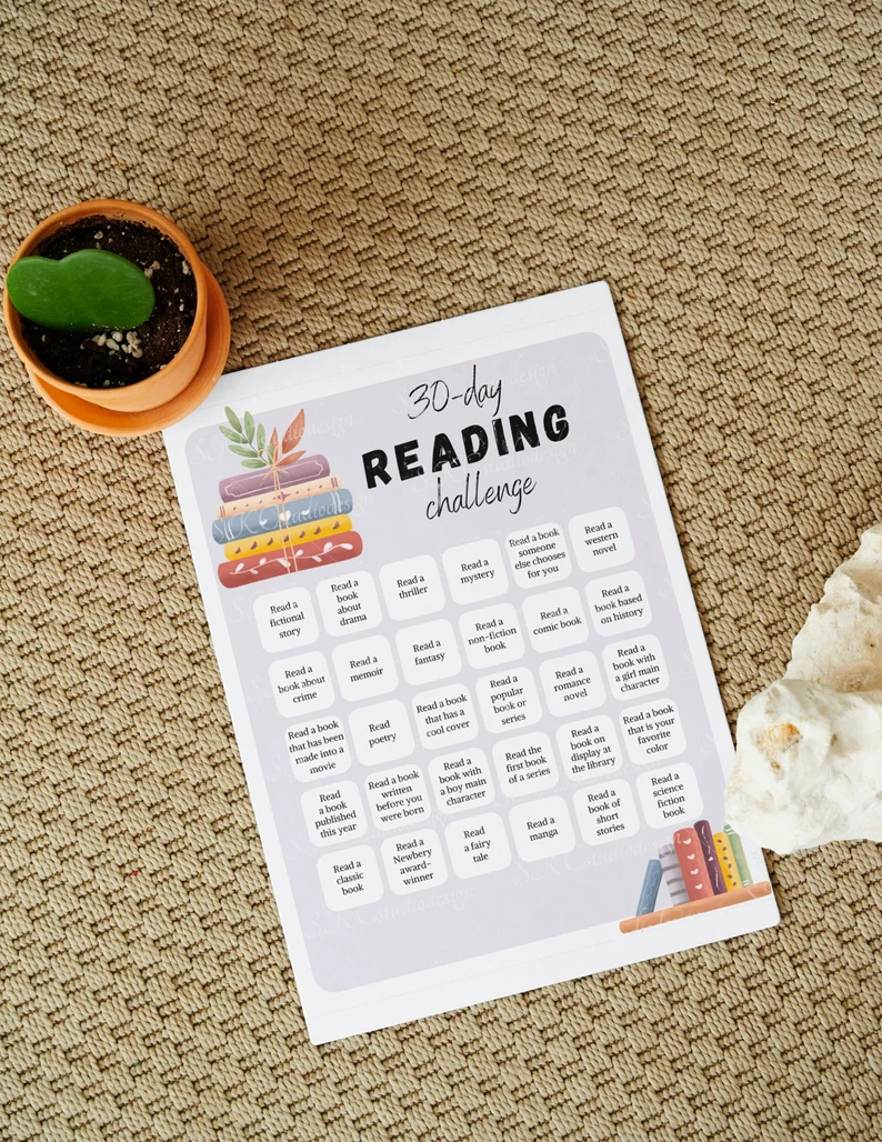 Pre-K students engaging with the colorful 30-day reading challenge printable for month twelve