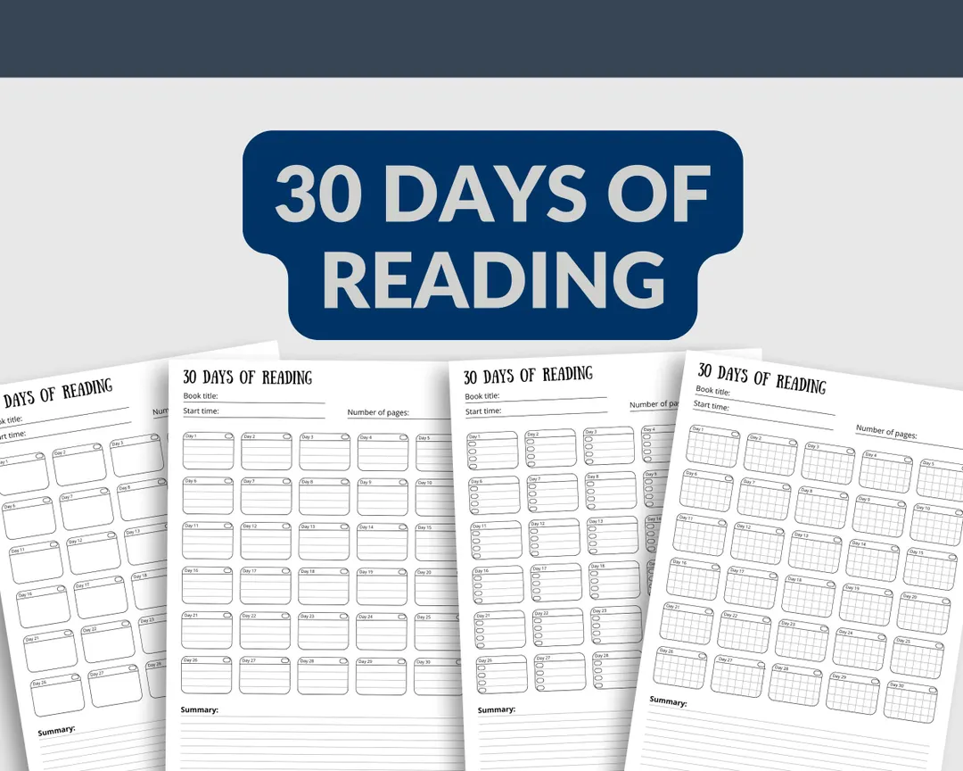 A colorful 30-day reading challenge worksheet for young children to track their daily progress