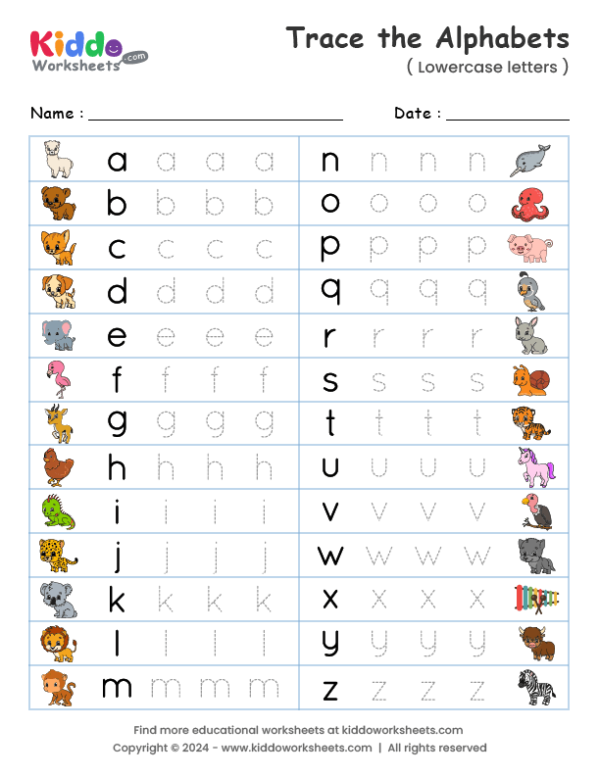 Worksheet for identifying lowercase a's with an alligator theme