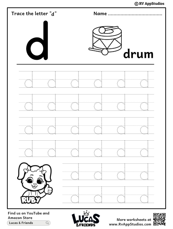 Find the Letter d: Engaging lowercase d recognition worksheet for Pre-K Worksheet for identifying lowercase letter d with a playful dog theme