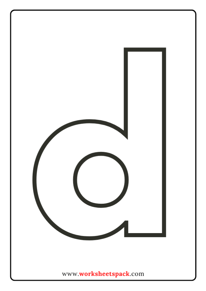 Lowercase d letter recognition activity for Pre-K learners Worksheet for identifying lowercase d letters with a dog character