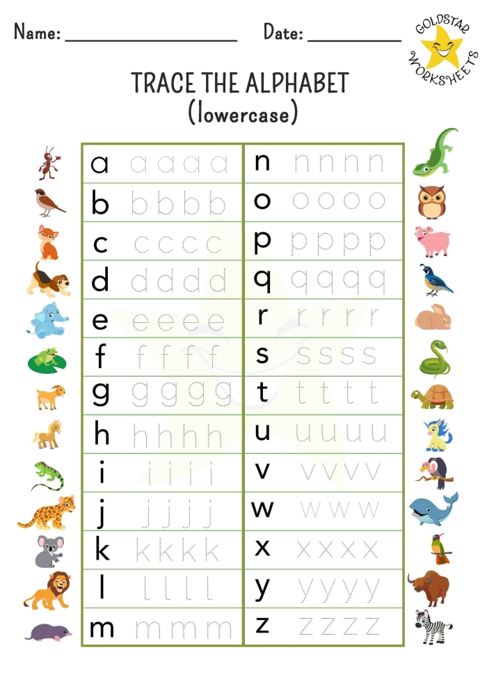 Worksheet for tracing lowercase letters c, o, and a designed for Pre-K handwriting practice