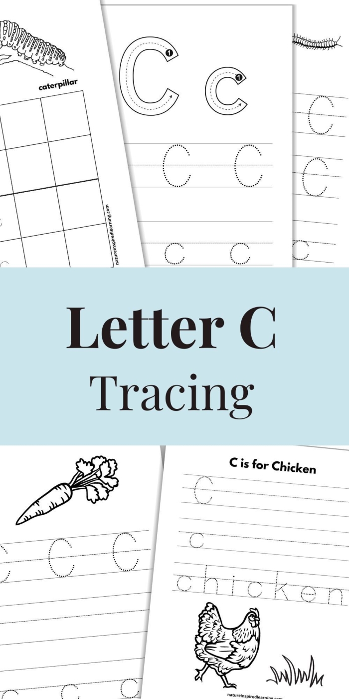 Pre-K student worksheet for tracing lowercase letters c, o, and a with guided dashed lines