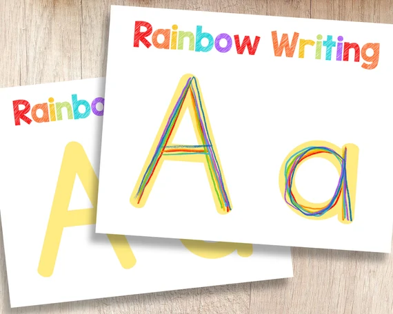 Rainbow Letters practice worksheet for Pre-K students to color and trace lowercase letters
