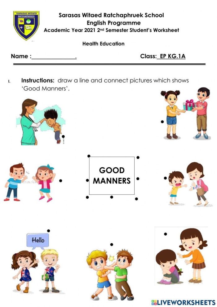 Engaging manners worksheet designed to help young learners understand etiquette Manners worksheet for Pre-K children teaching politeness and helpfulness