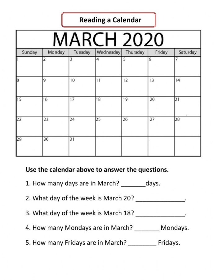 Preschooler filling in dates on a blank March calendar worksheet