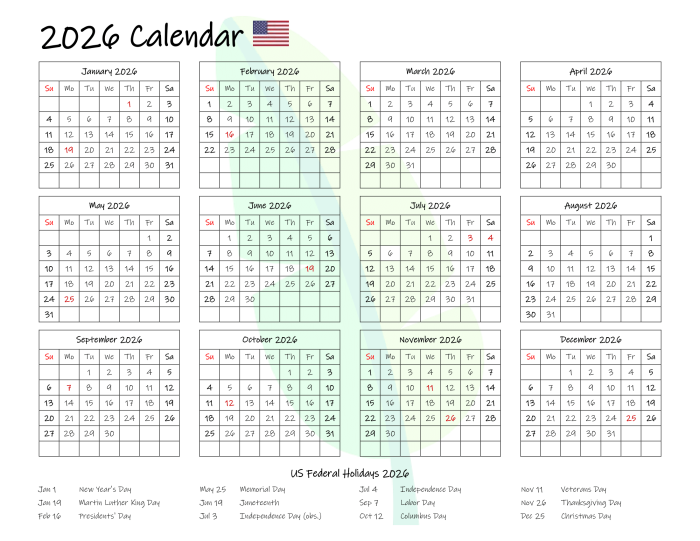 Pre-K math worksheet featuring a 2026 calendar layout with simple addition practice