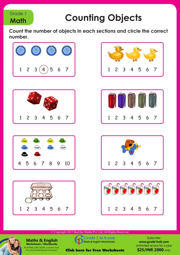 Matching Numbers One More Addition Practice Activity for Pre-K Students Colorful worksheet showing kindergarten addition practice with objects to count and add one more number
