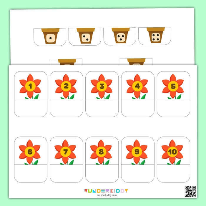 Pre-K worksheet with flowers to count and color for number writing practice