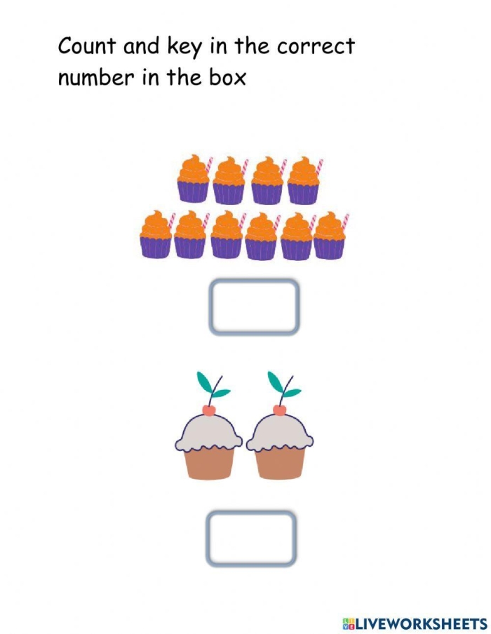 Colorful Counting Cupcakes worksheet for Pre-K learners to practice addition