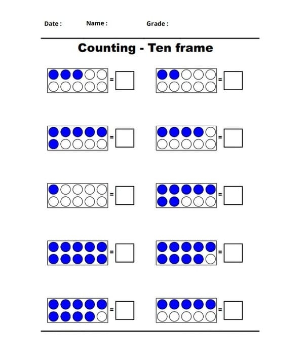 Ten Frame Worksheet for Pre-K Math Practice 1 Pre-K students using a ten frame counting mat to practice early math skills