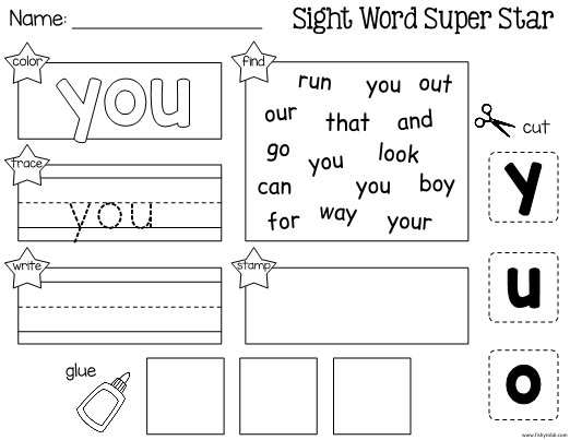 Pre-K student worksheet focusing on the sight word my with trace and write activities
