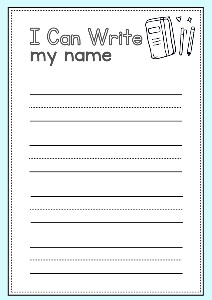 Pre-K student practicing name writing on a 9th assessment worksheet