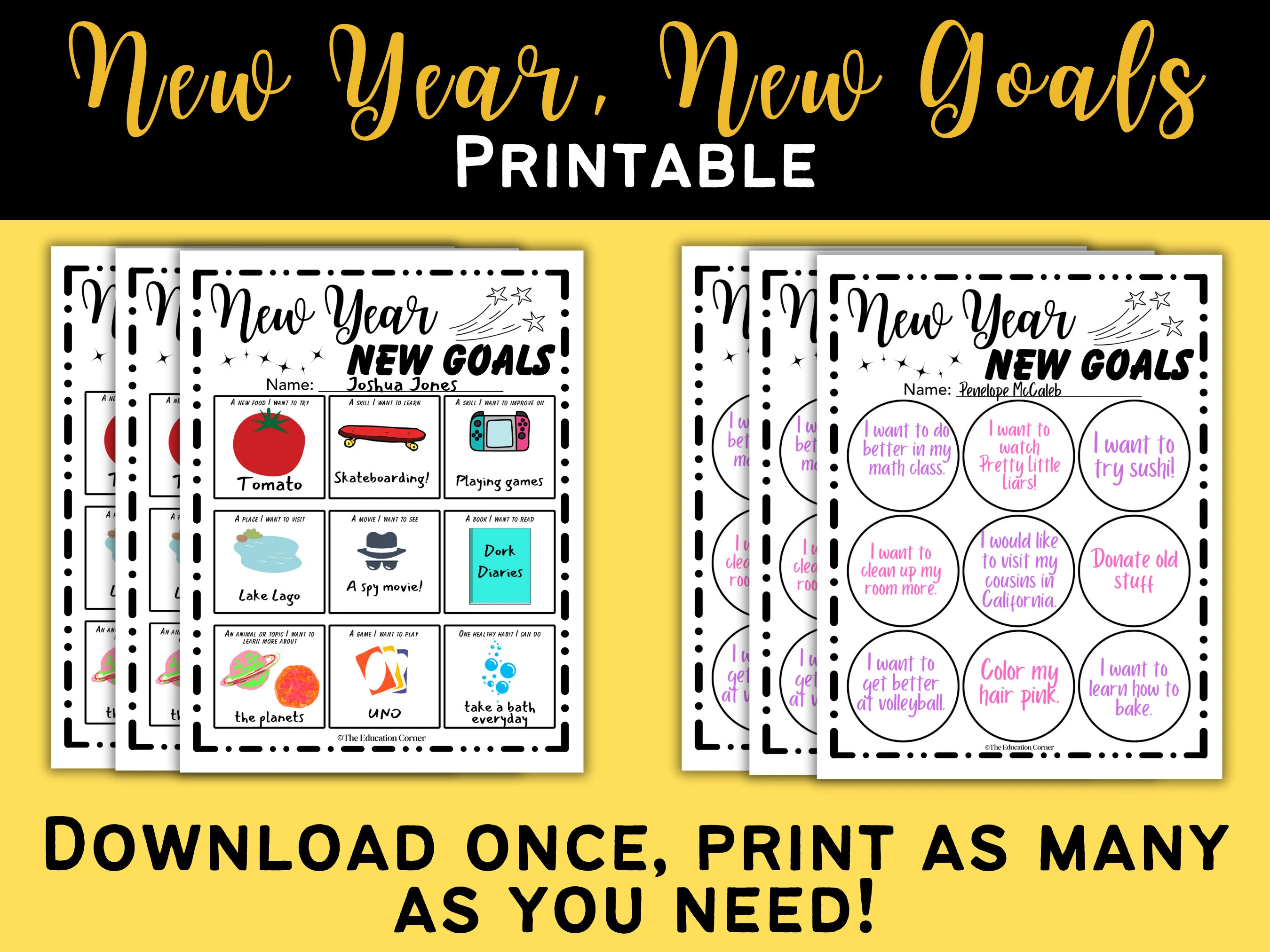 Interactive worksheet image for helping young learners set goals for the upcoming year Three Goals for the New Year worksheet designed for Pre-K children to express their aspirations through art and writing
