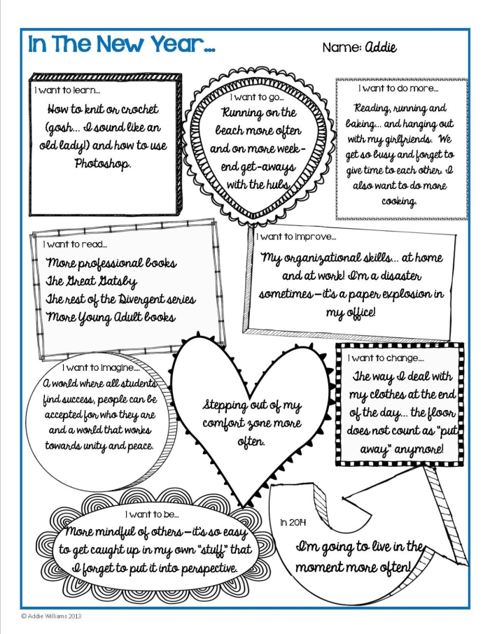 Three Goals for the New Year worksheet for young learners Colorful worksheet for Pre-K students to illustrate and write their New Year goals