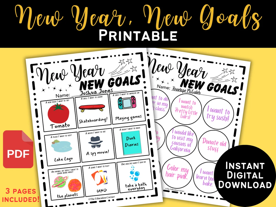 Life Science worksheet for Pre-K Worksheet for kids to set new year goals through drawing and writing activities. Three Goals for the New Year worksheet for Pre-K students.