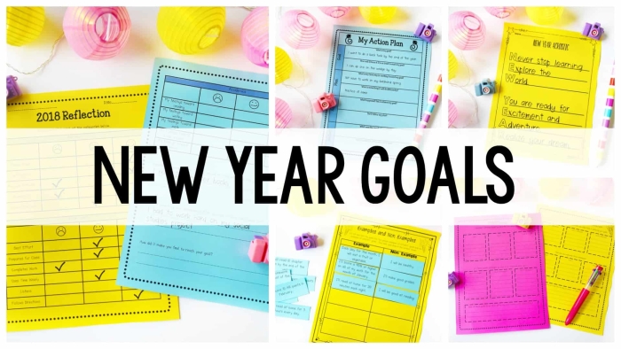 Three Goals for the New Year worksheet for young learners Worksheet for setting New Year goals with drawings and writing for Pre-K children