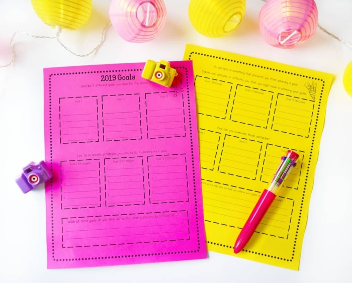 Three Goals for the New Year worksheet for early learners Worksheet for setting New Year goals with drawings and writing for Pre-K kids