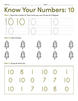 Worksheet designed to help Pre-K students learn the number 1 through engaging activities