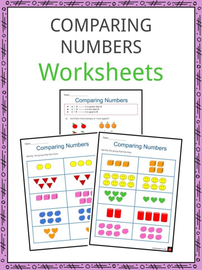 Comparing Numbers Assessment worksheet for Physical Science, Grade Pre-K Worksheet illustrating number comparison for Pre-K students focusing on quantities from 0 to 10